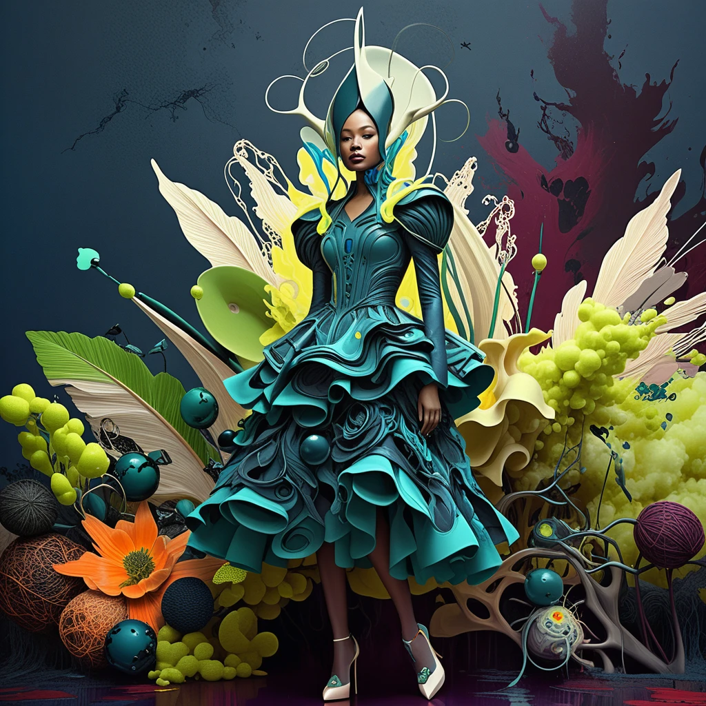 Avant garde fashion woman in sculptural wearable art
