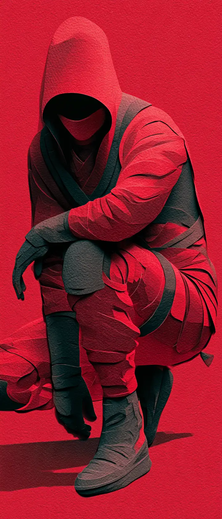 Cyberpunk shinobi in layered paper cutout illustration