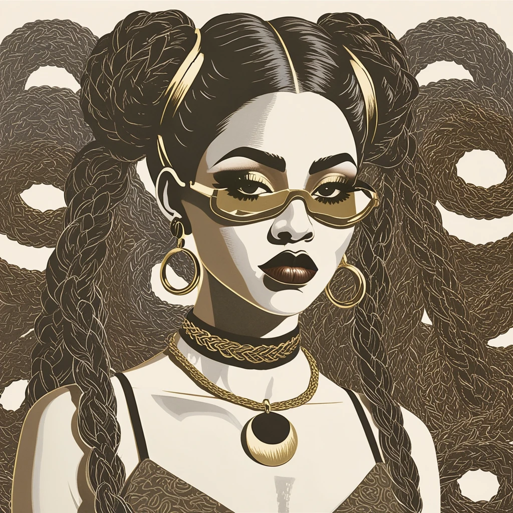 Retrato de uma mulher com tranças emoldurada por fumaça em espiral