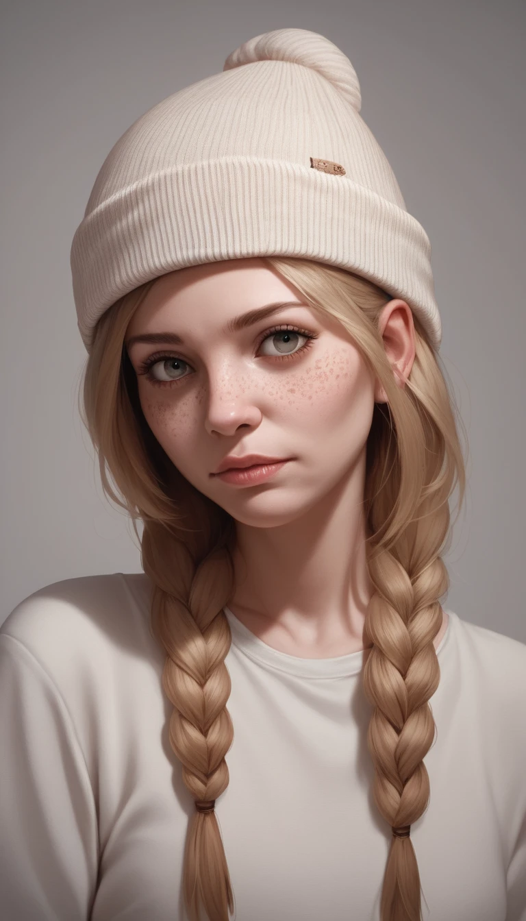 Retrato de jovem mulher de gorro com iluminação cinematográfica suave