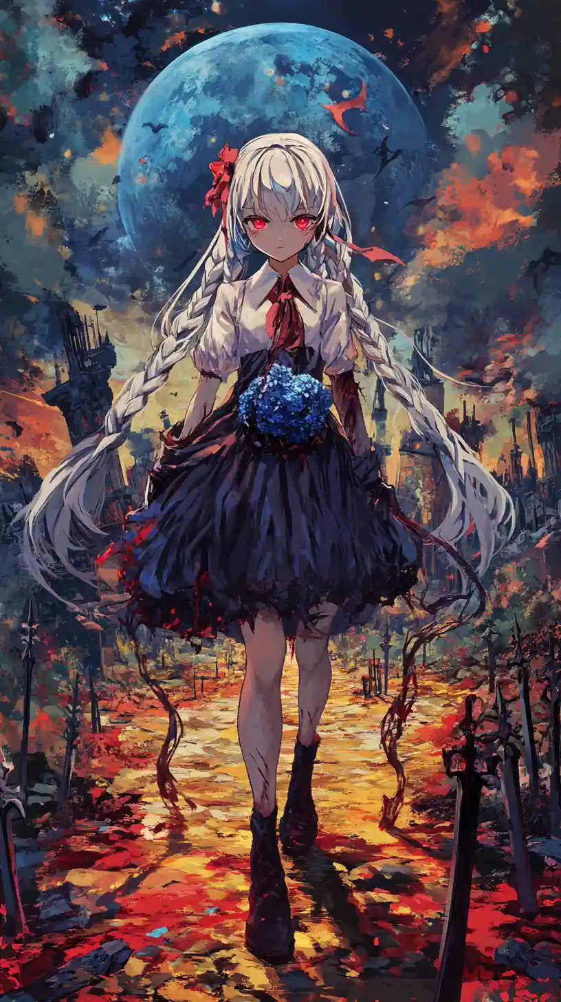 Anime girl with ghostly smile in tattered outfit