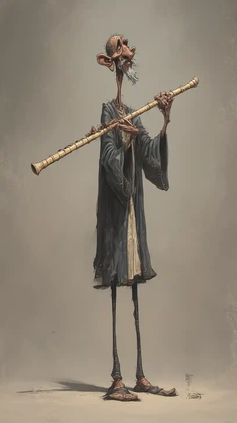 Tall egyptian flutist in surreal full body digital portrait