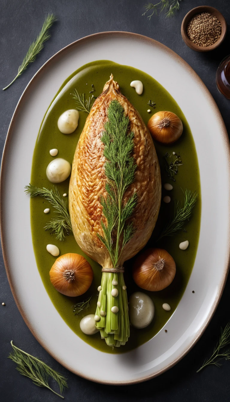 Gourmet-Bratenvogel mit Gemüse auf grauem Keramikteller