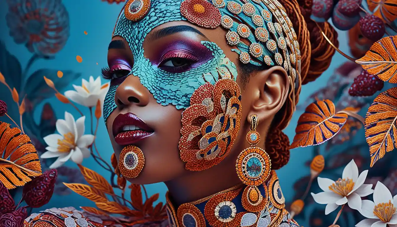 Surreal close up fashion portrait of a black woman