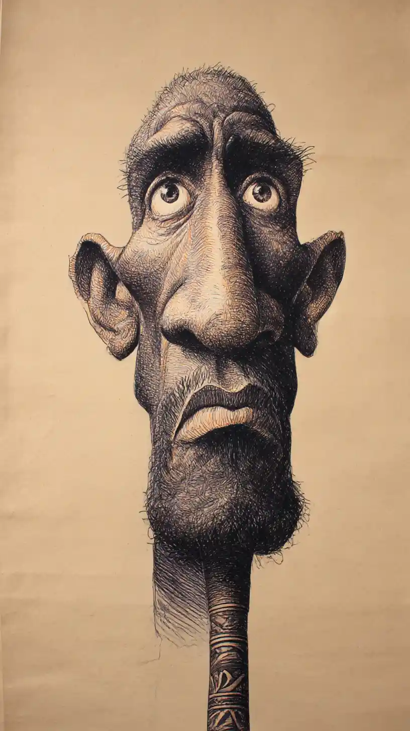 Gothic caricature of an old egyptian flute player