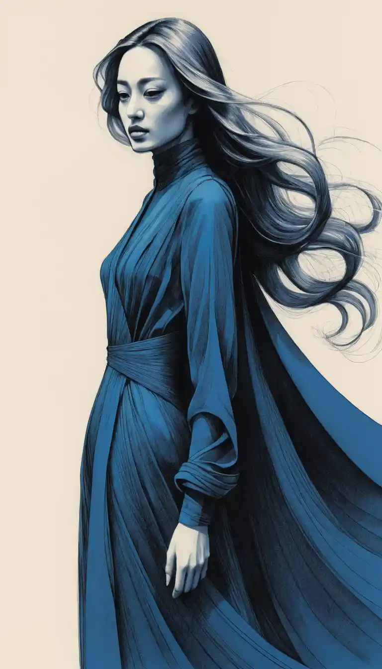 Dynamic close up fashion illustration of futuristic woman