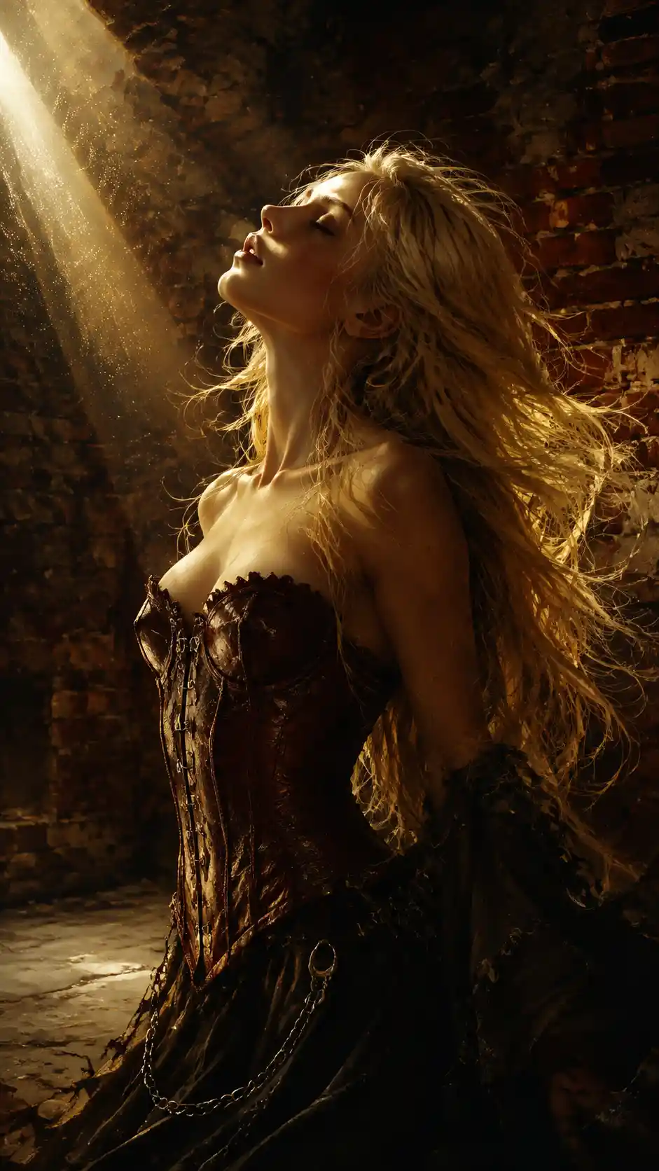 Woman in profile bathed in dramatic golden rim light