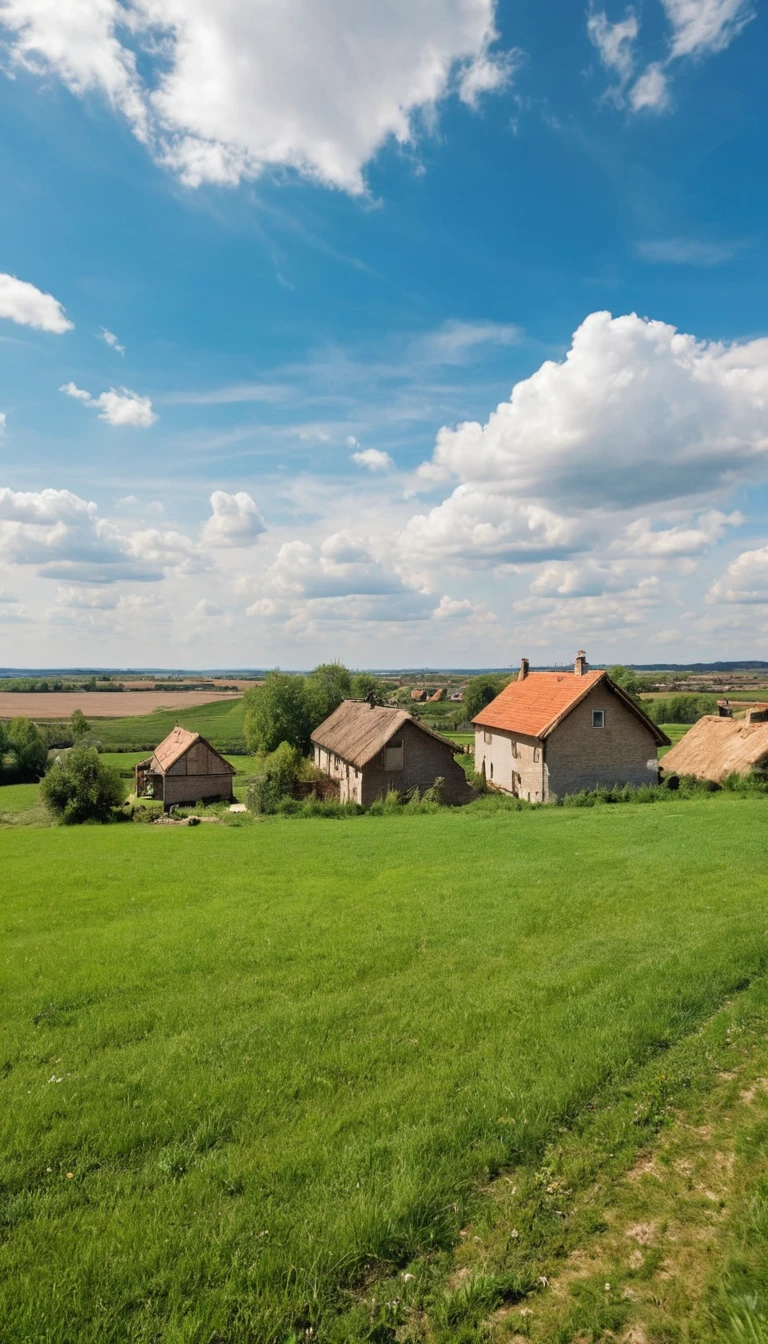 Peaceful countryside field under a quiet open sky