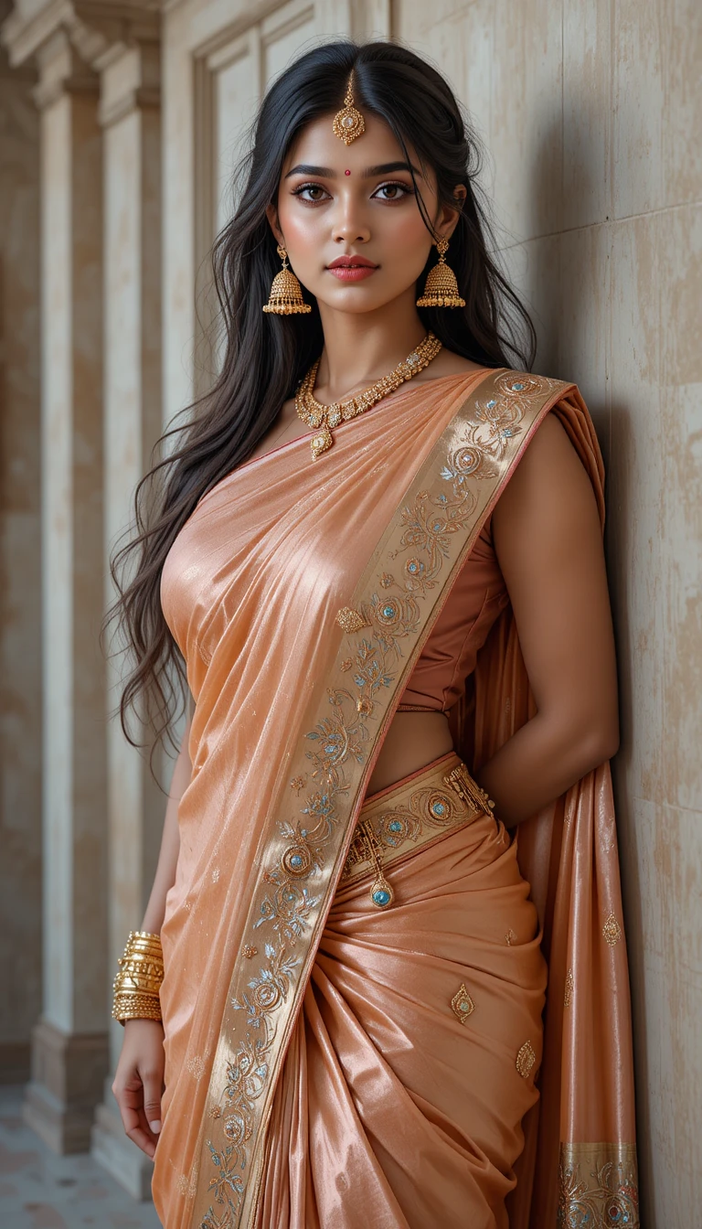 Noiva tâmil de saree com maquiagem e joias glamorosas