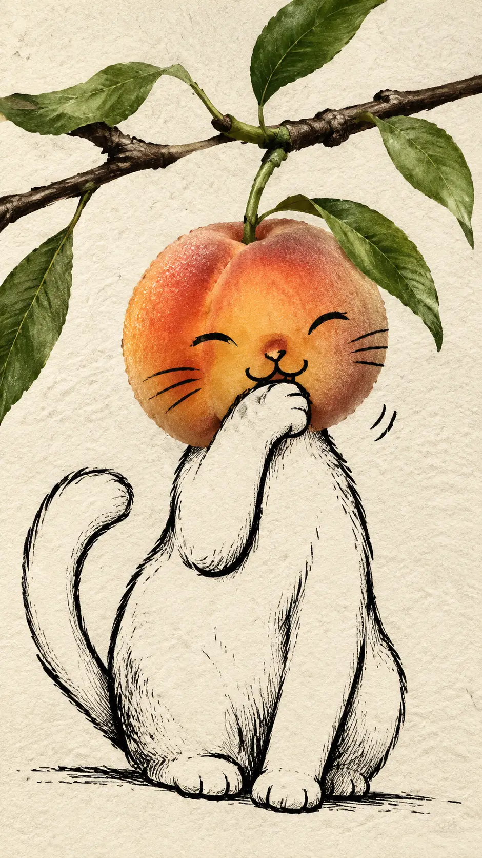 質感紙上的桃子頭卡通貓插畫