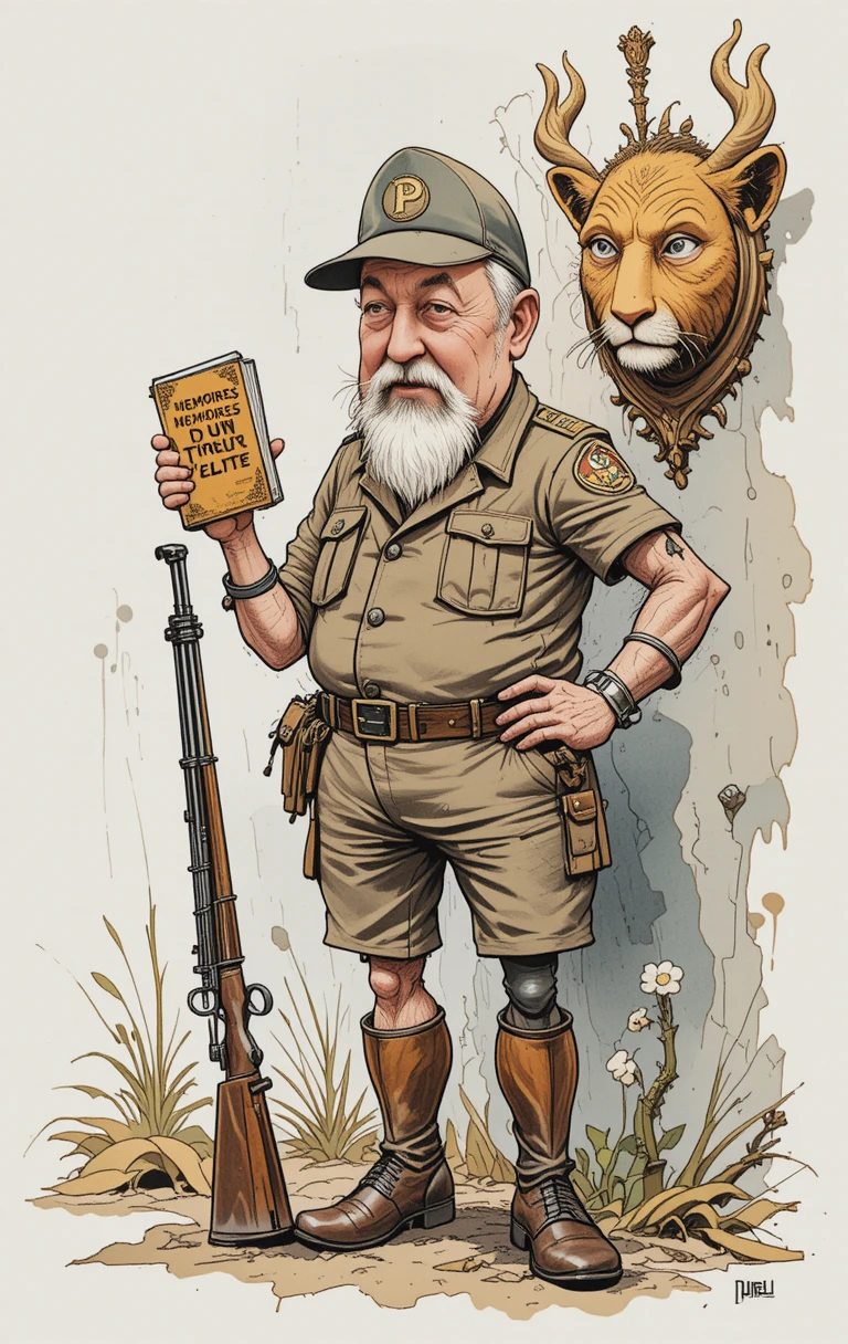 Velho caçador arrogante de um olho só em estilo de desenho vintage