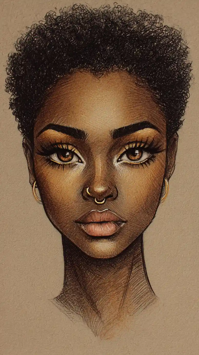 Stylized portrait of a black girl with long straight hair