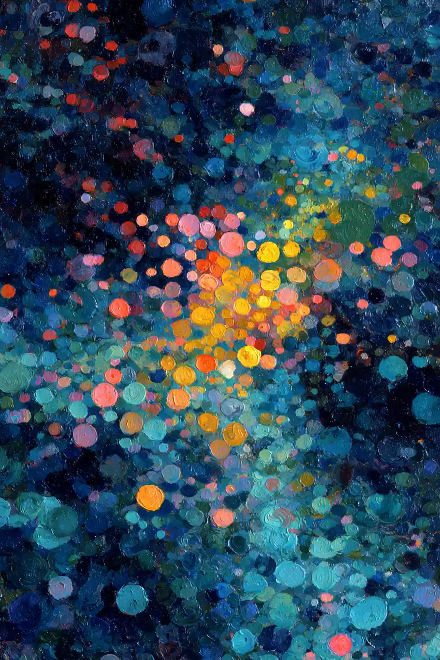 Colorful abstract orphic composition in deep indigo hues