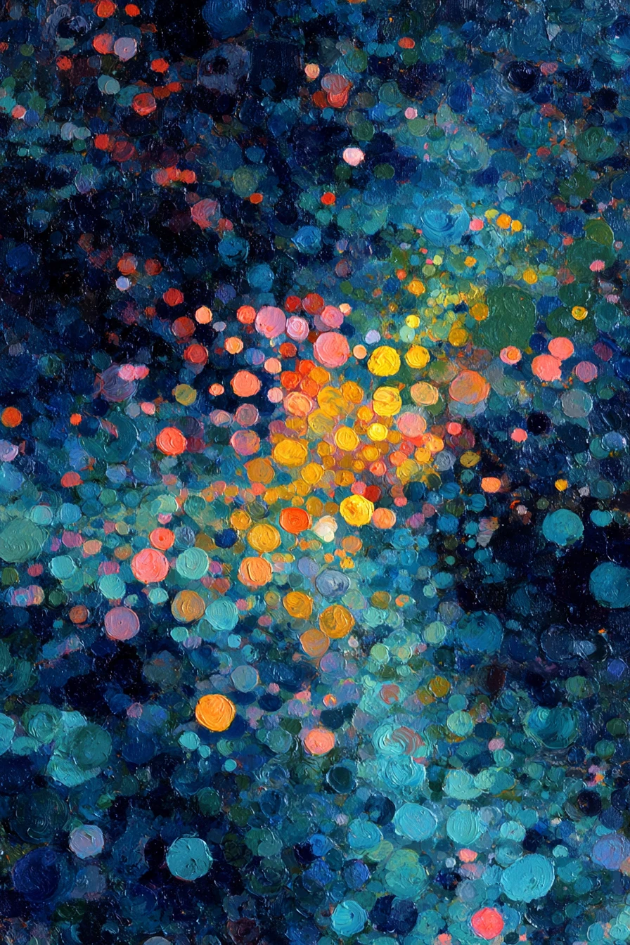 Colorful abstract orphic composition in deep indigo hues