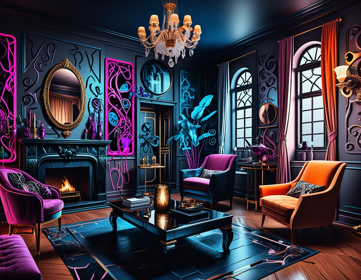 Stimmungsvolles Luxus-Wohnzimmer in dunklen Juwelentönen