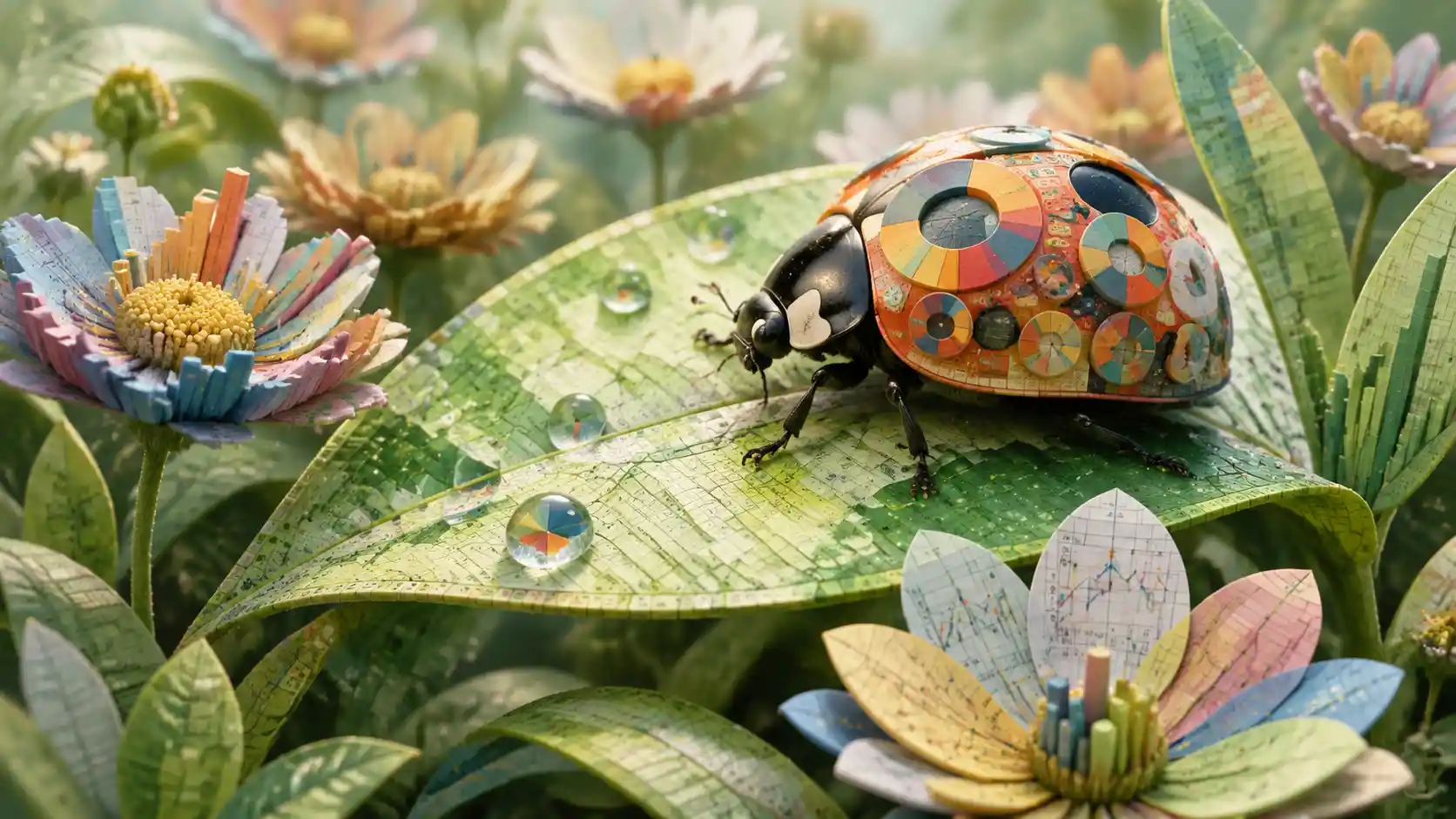 Ladybug On Spreadsheet Leaf In Whimsical Spring Data Garden