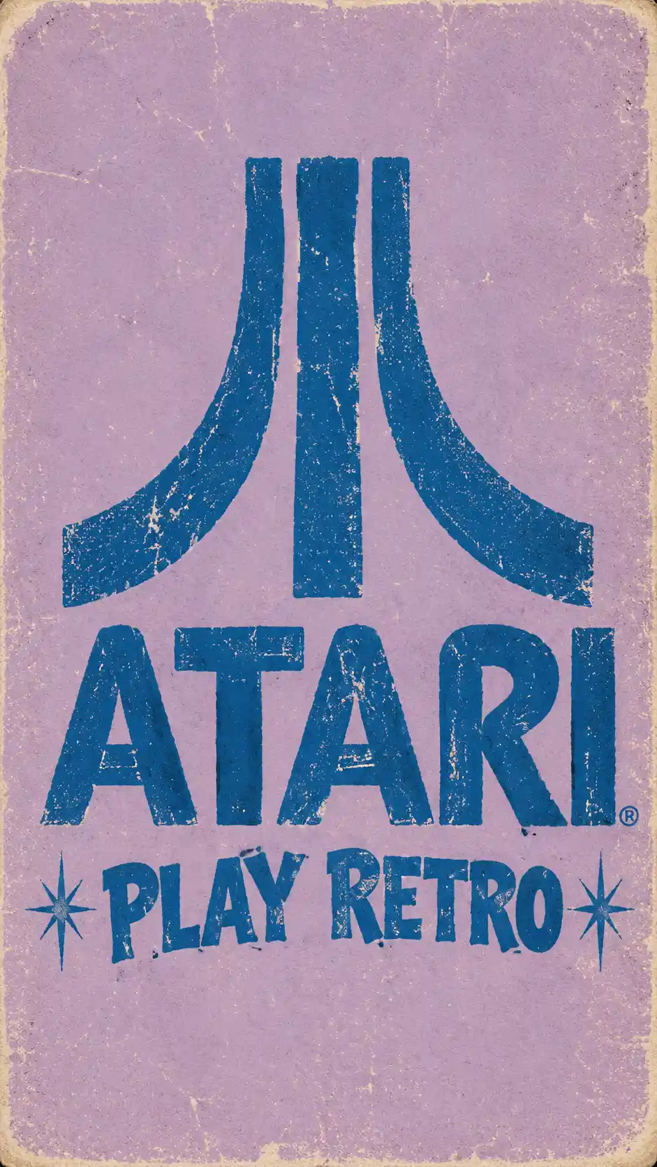 Retro screen print logo with blue text on lilac background