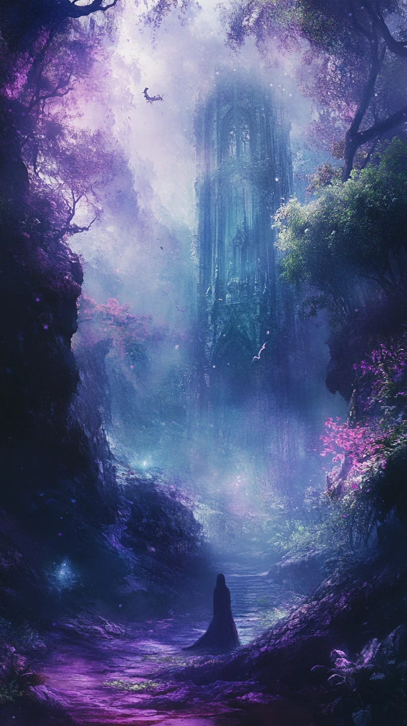 Mysterious gothic fantasy women in an ethereal landscape