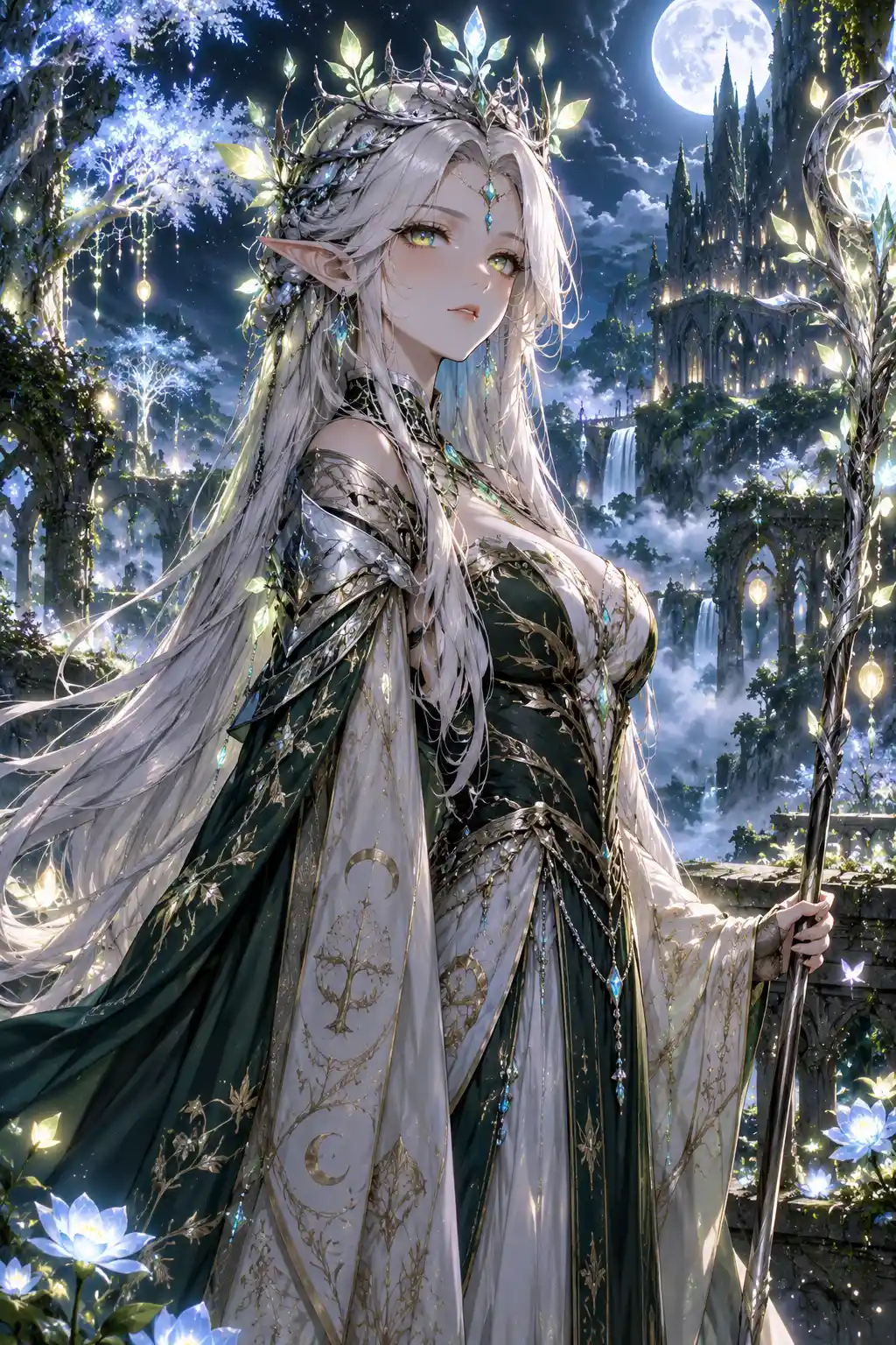 月光森林宮殿中的動漫精靈女王