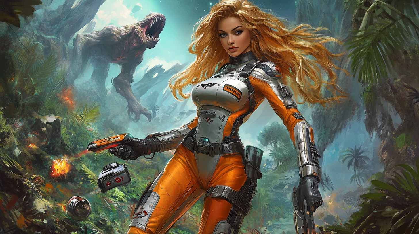 Héroïne de l’espace et robot face à une menace alien dans la jungle