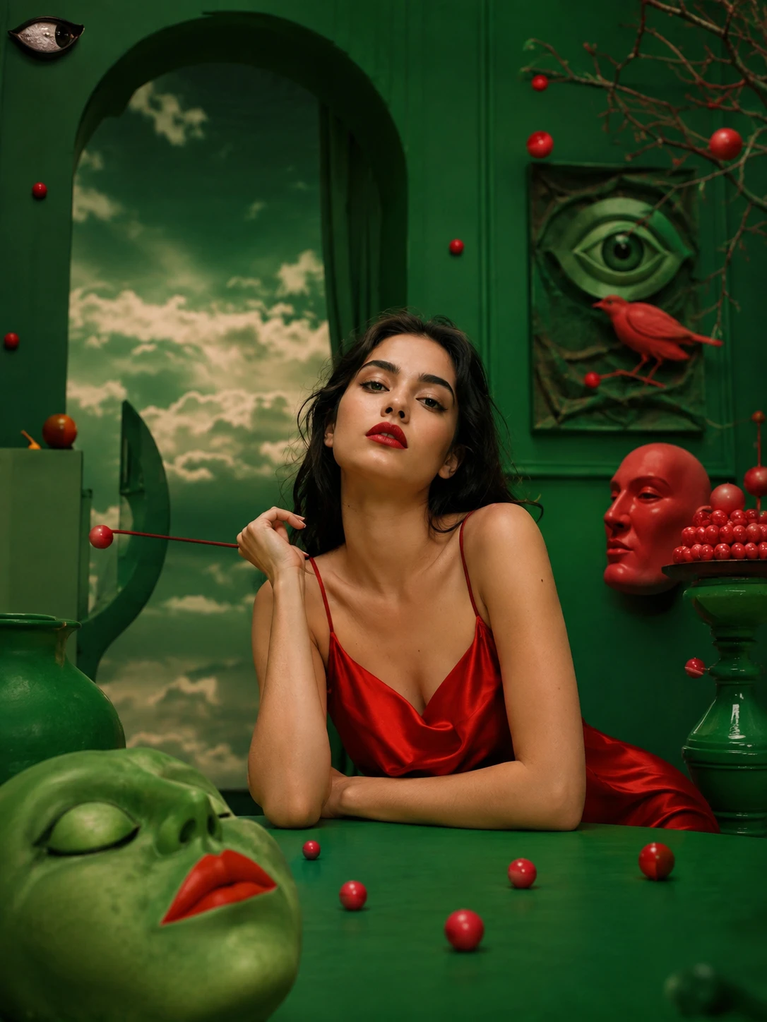 Portrait surréaliste d’une belle jeune fille dans une scène virtuelle éclatante