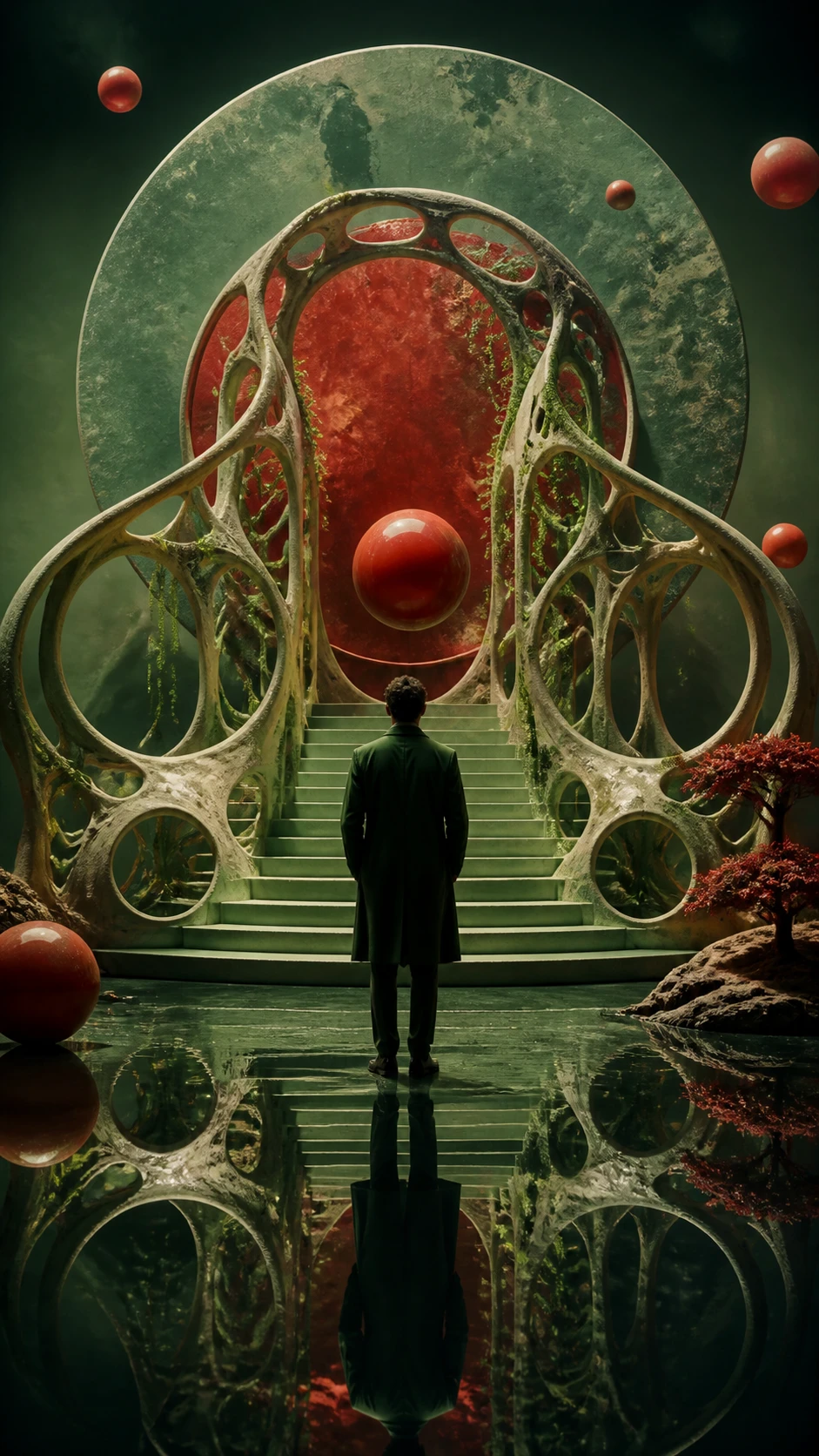 Retrato surreal de uma mulher bonita em uma cena biomórfica