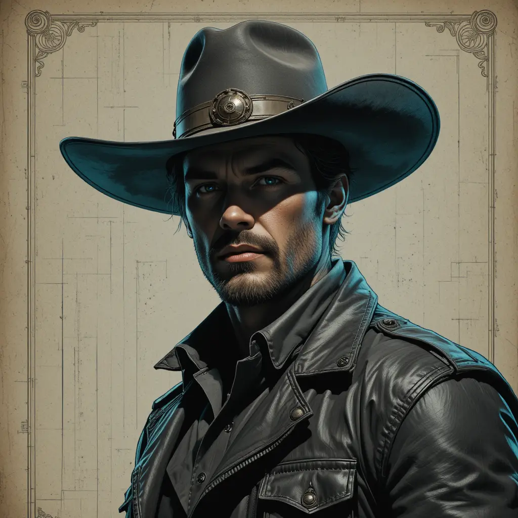 Stoic cowboy gunslinger portrait with dramatic rim lighting