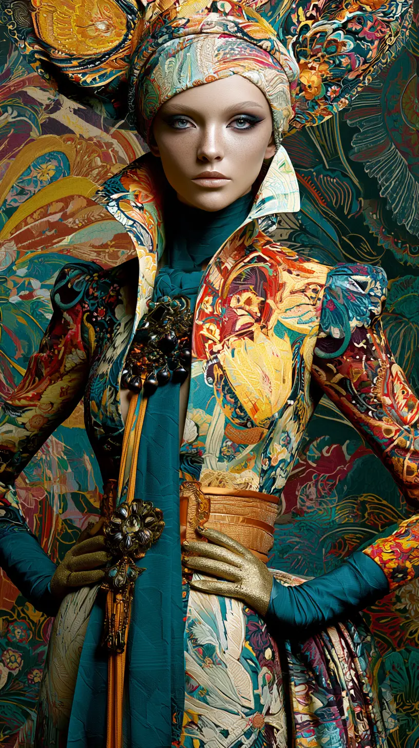 Elegant fashion drawing of a glamorous baroque inspired model