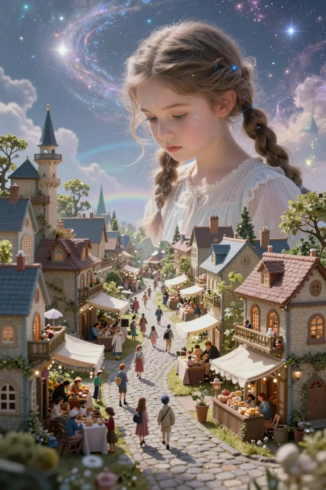 Girl Watching A Magical Miniature Village In Detail