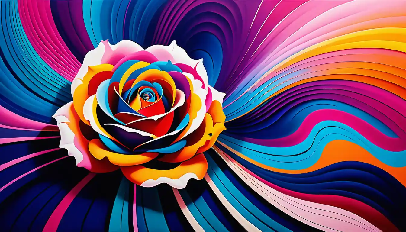 Abstract sound waves blooming into surreal floral patterns