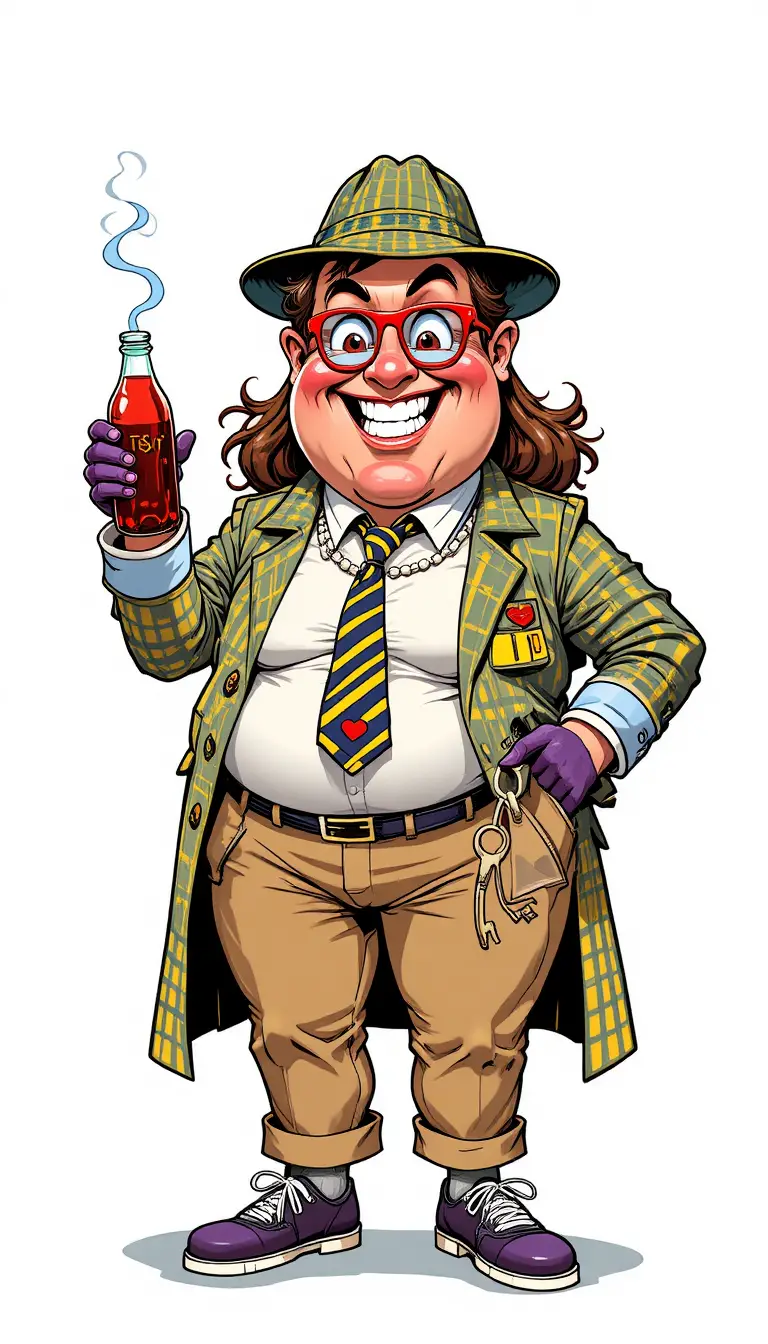 Cartoon Red Virus Detective With Pipe And Magnifying Glass
