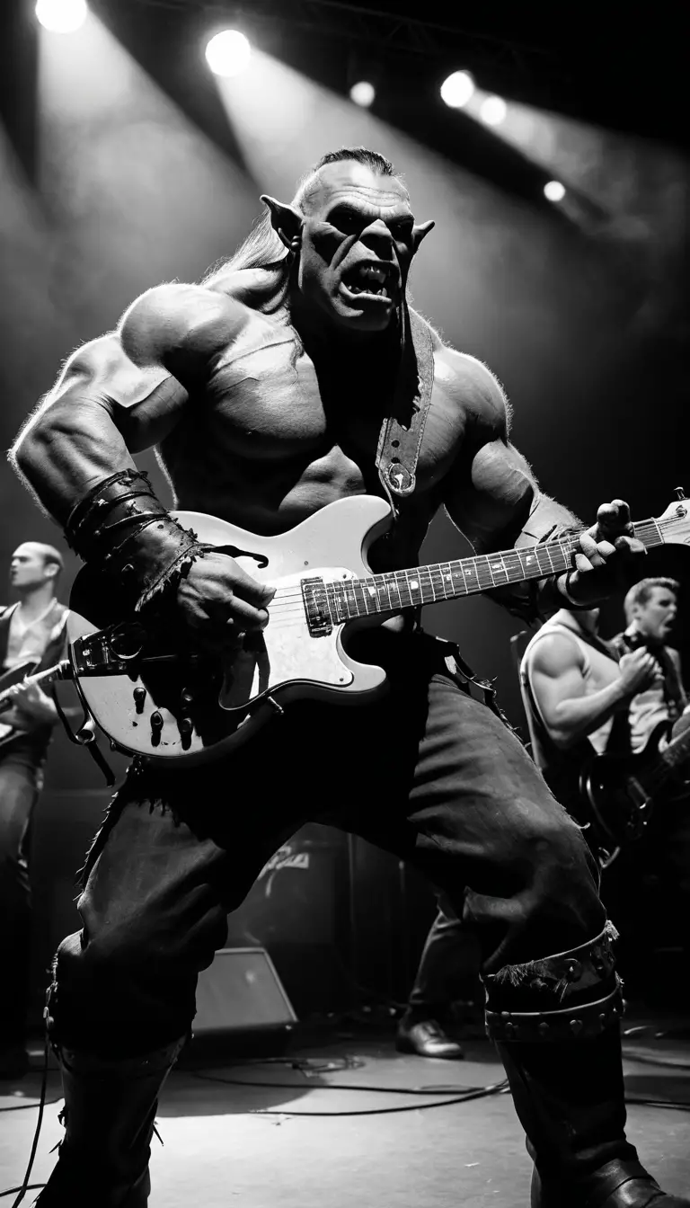 Groupe de rock d’orcs fantastiques sur une scène bondée