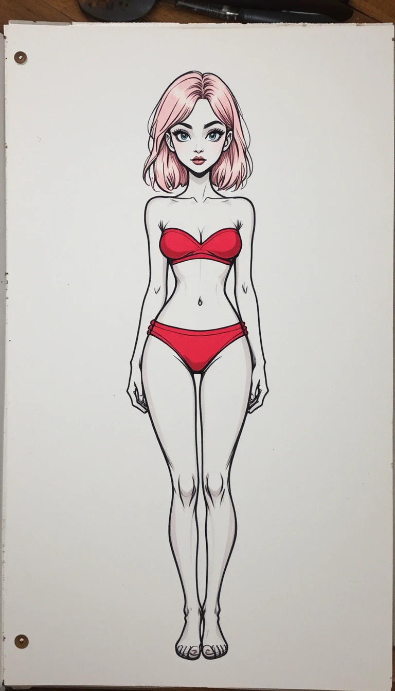 Retrato em corpo inteiro em estilo quadrinhos de uma mulher de maiô vermelho