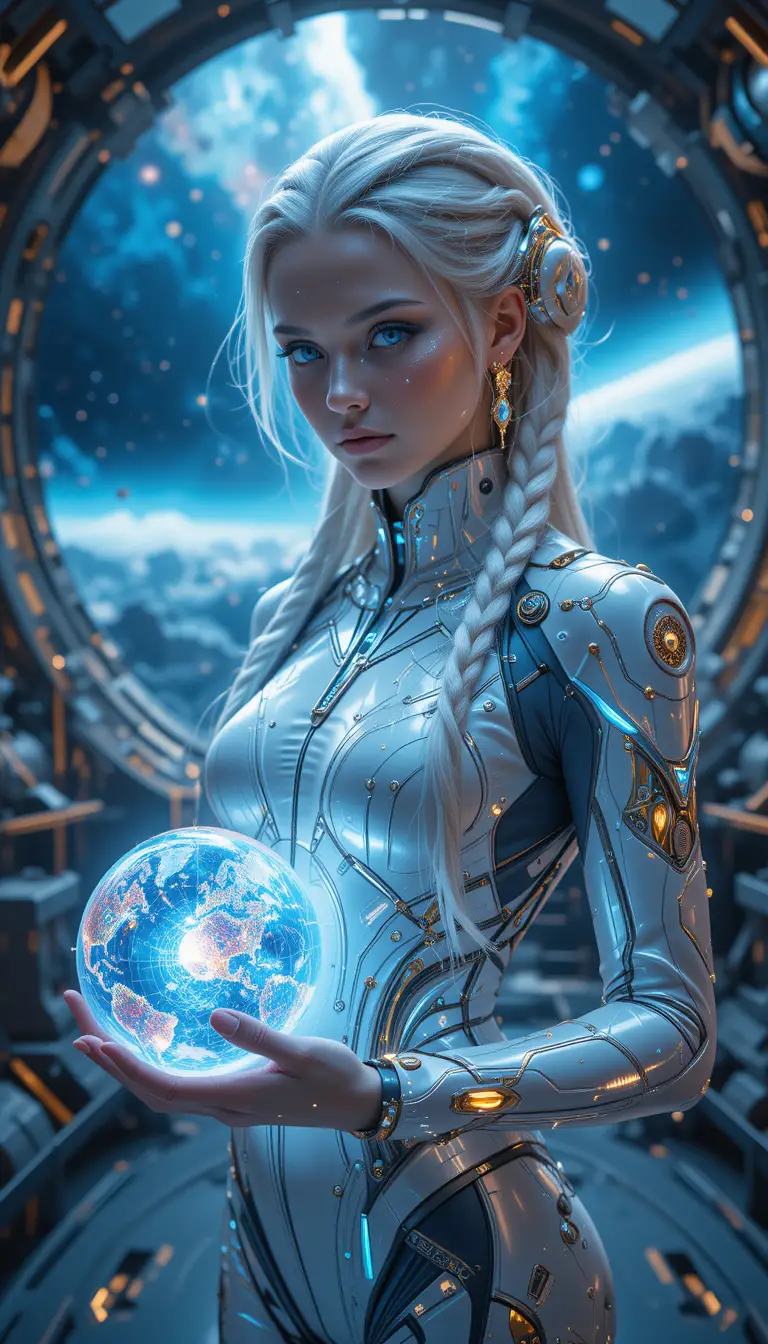 Futuristische Himmelskartografin in einer Sternenschiff‑Sternwarte