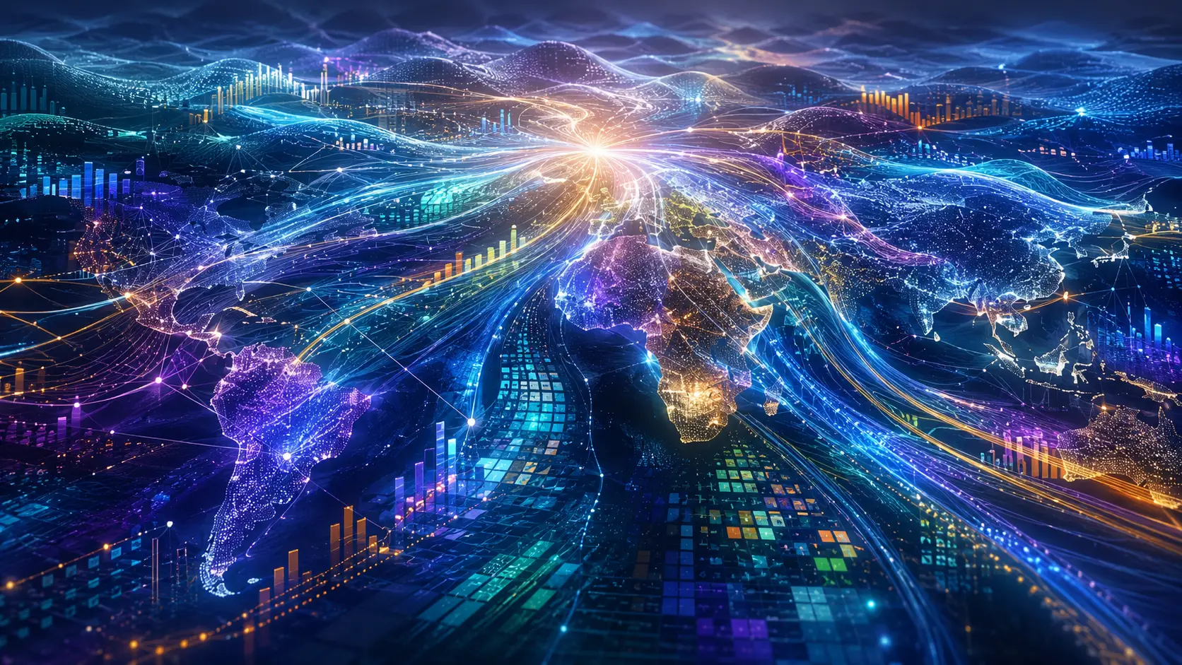 Panoramische abstrakte Landschaft globaler Datenverbindungen