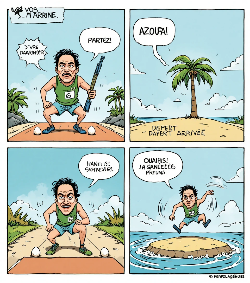 Corredor de caricatura comienza una carrera con su propia pistola