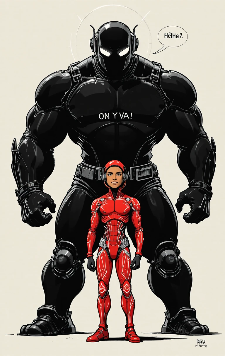 Herói tech sorridente controlando um gigante robótico ameaçador