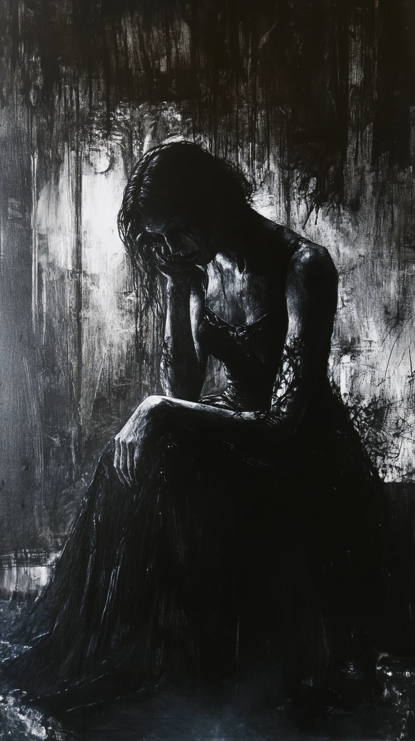 Pintura em impasto de uma mulher negra em sombra profunda