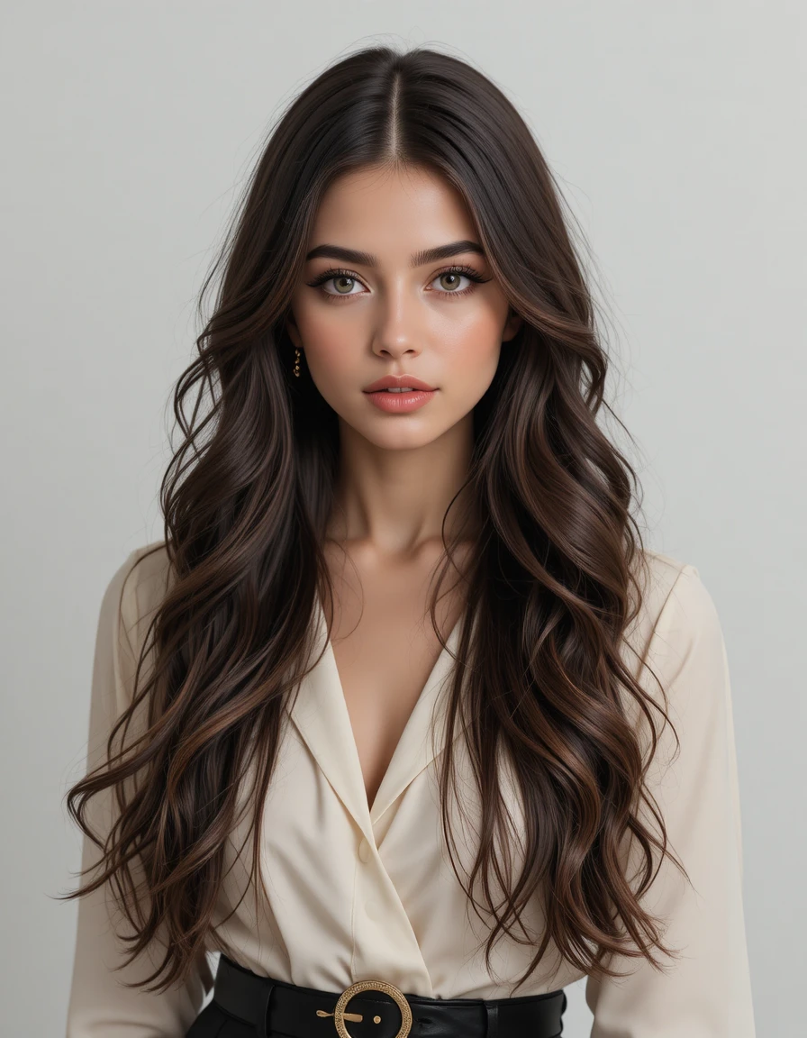 Retrato elegante de modelo italiana con suave iluminación de estudio