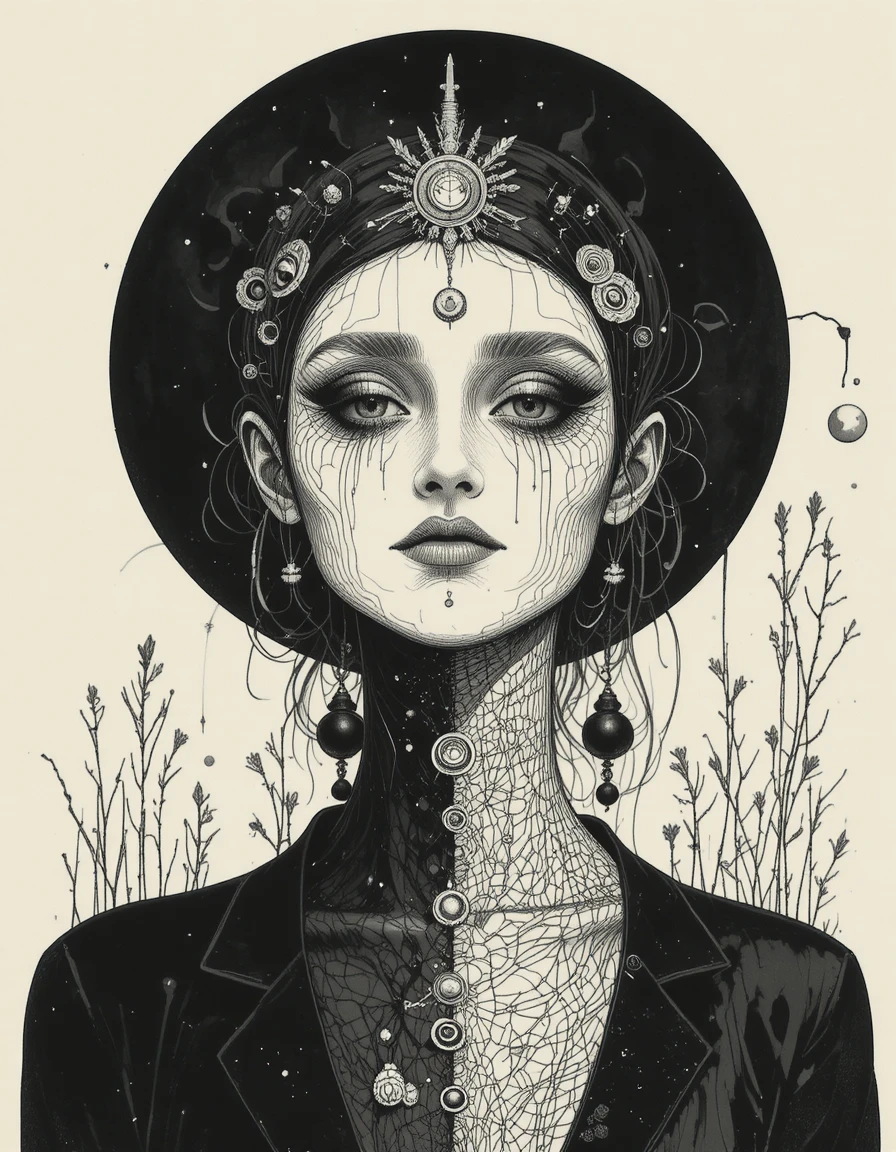 Figura humana monocromática surreal em ilustração simbólica plana