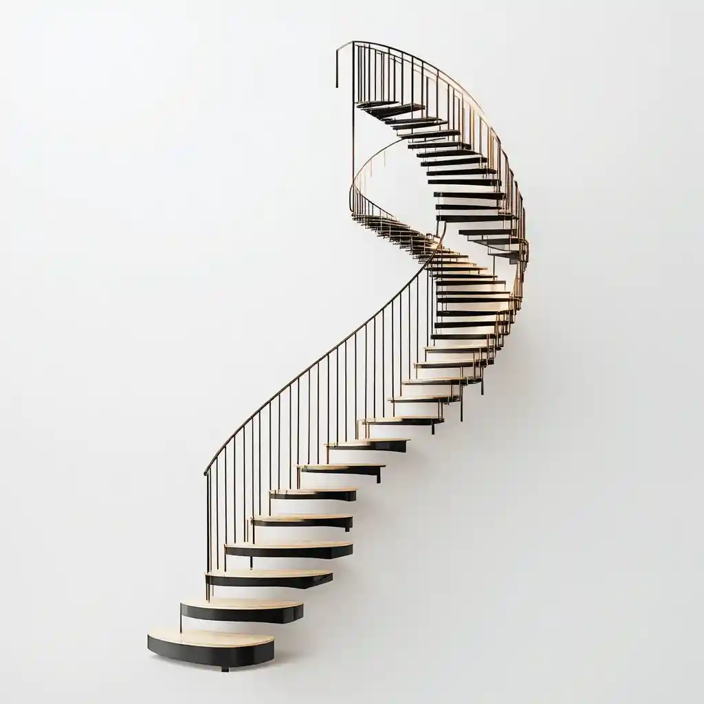 Line Art Minimaliste d’Escalier en Spirale avec Éclat Doré