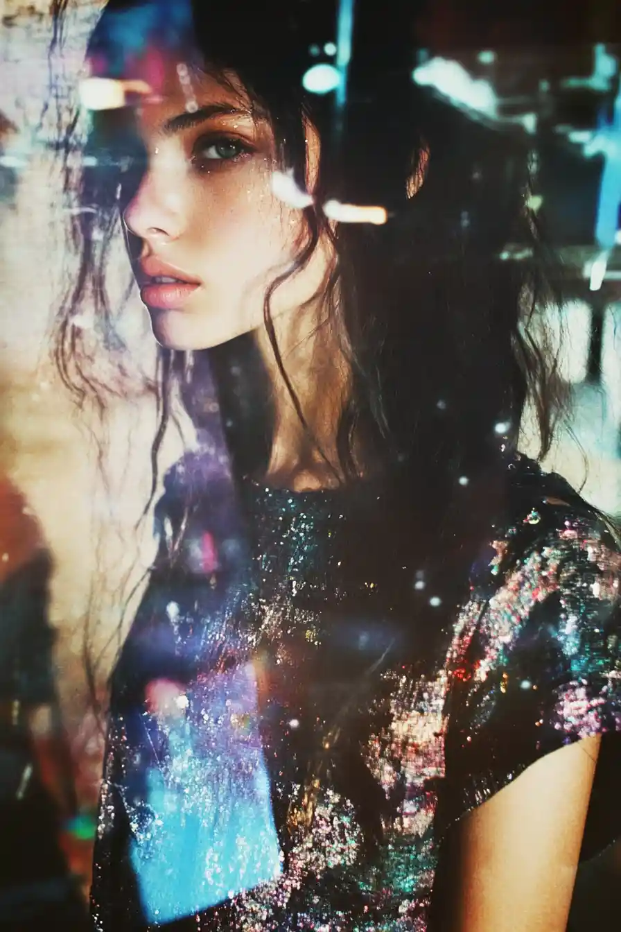 Feminine fashion model in raw grunge style portrait