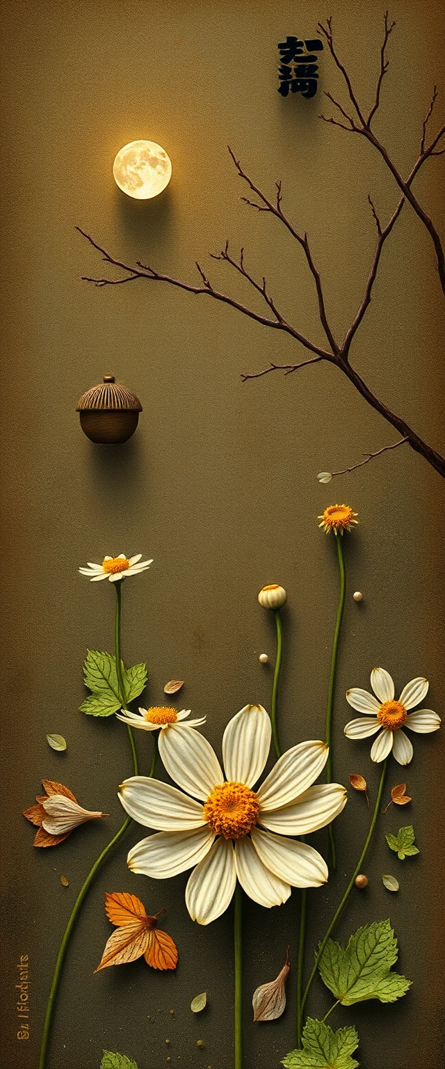 Close up of forest flowers and fallen oak leaves
