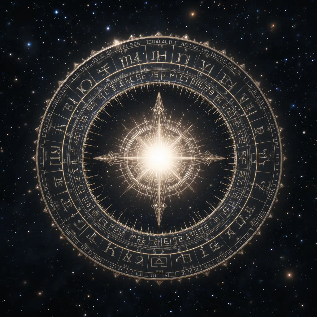 Glowing Magic Circle Surrounded By Runes In Starry Space