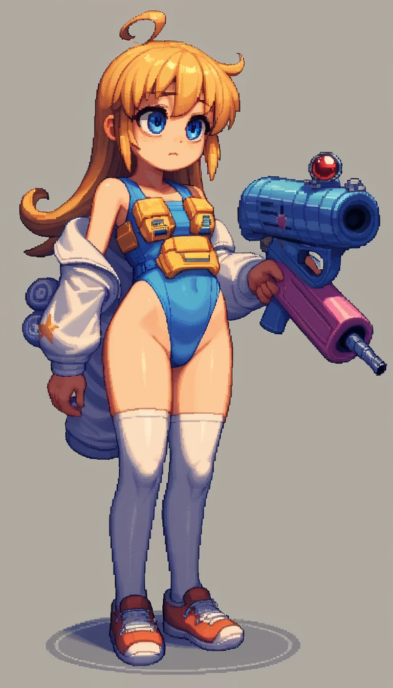 Anime girl with large blaster on a space station deck