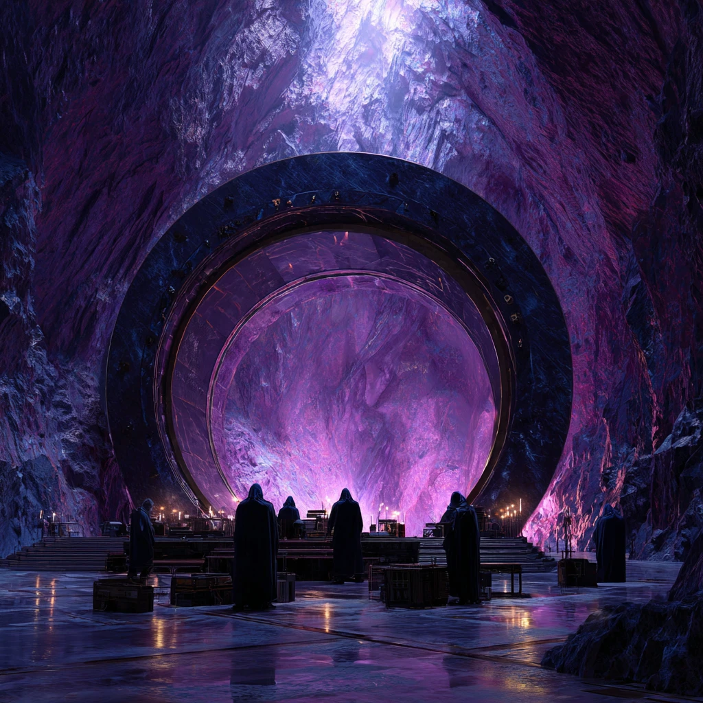 Portal Estelar de Mármore Brilhante em uma Imensa Caverna Subterrânea
