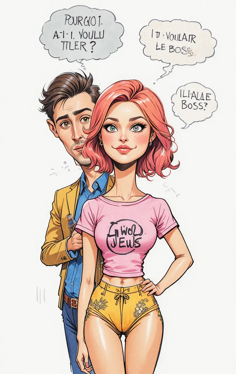 Fumetto satirico con due uomini in giacca e cravatta e dialogo assurdo
