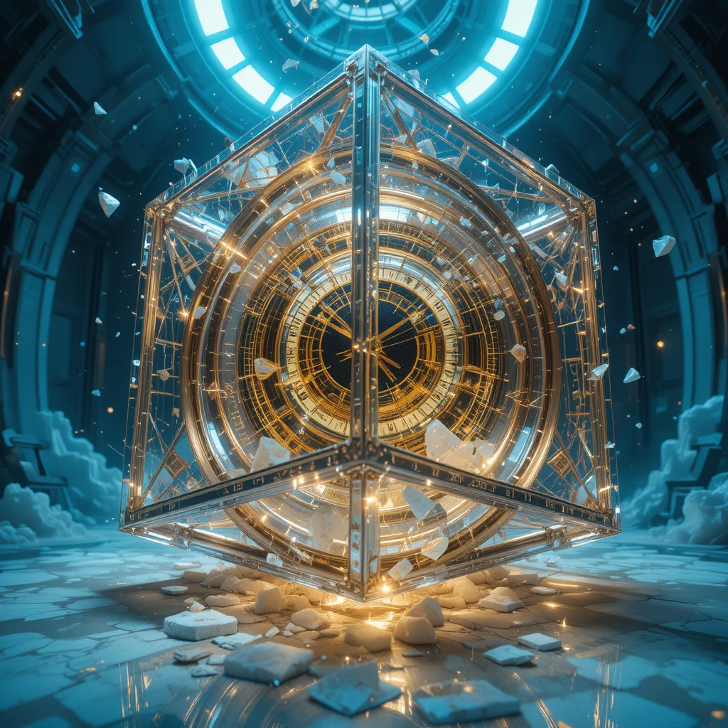 超現實四維超立方體時鐘在宇宙抽象空間中折疊