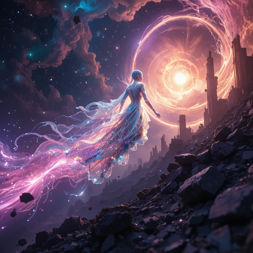Ser de Energia Luminescente Cruzando o Horizonte de uma Estrela Moribunda