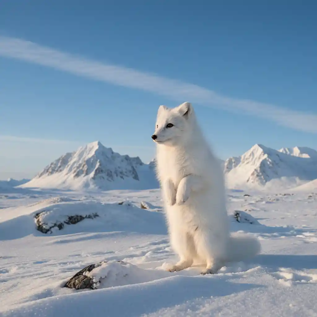 Renard arctique curieux dans un paysage enneigé lumineux